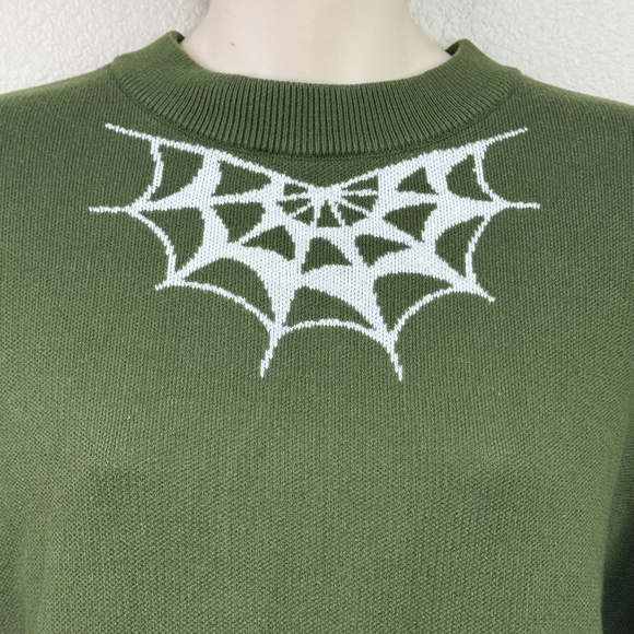 Zumie Lurking Class by Sketchy Tank Spider Web Green Crop Sweater Sz. Small S - Picture 3 of 12